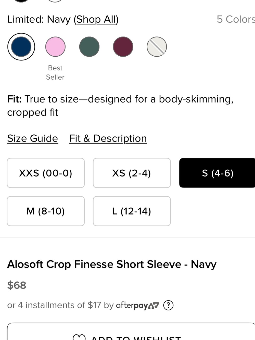 Alosoft Crop Finesse Short Sleeve - Navy - Picture 7 of 7